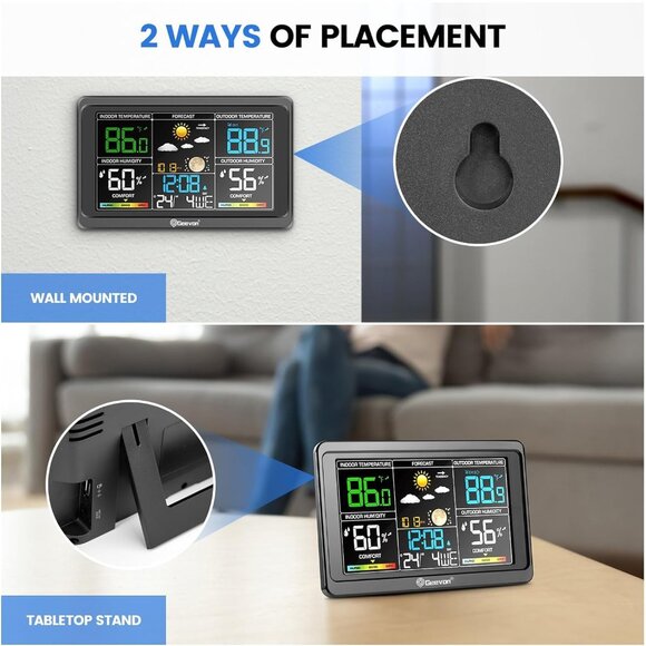 Wireless Indoor Outdoor Weather Station with Color Display, Digital Thermometer - Picture 4 of 9